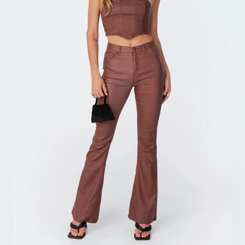 Edikted Luna Faux Leather Flare Pants